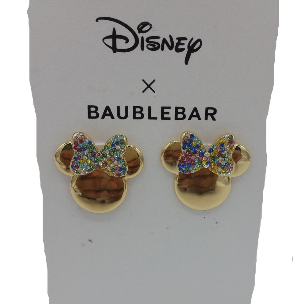 Disney x BaubleBar Minnie Mouse Gold Stud Earrings Multicolor Bow - NEW